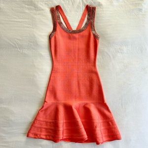 MARCIANO Coral Bodycon Bandage Mini Cocktail Dress, Size XS